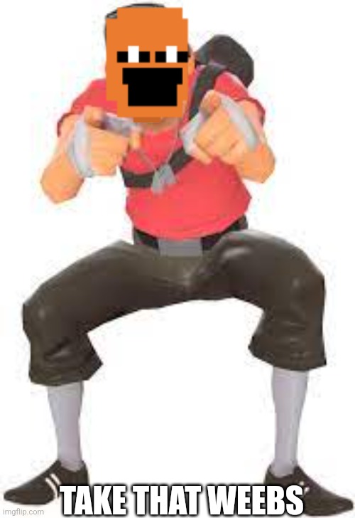 Scout pointing and laughing | TAKE THAT WEEBS | image tagged in scout pointing and laughing | made w/ Imgflip meme maker