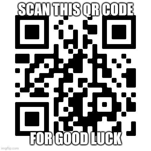 QR code for good luck | SCAN THIS QR CODE; FOR GOOD LUCK | image tagged in qr code for good luck | made w/ Imgflip meme maker