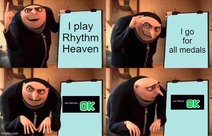 Gru's Plan | I play Rhythm Heaven; I go for all medals | image tagged in memes,gru's plan | made w/ Imgflip meme maker
