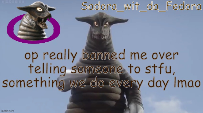 bhjk | op really banned me over telling someone to stfu, something we do every day lmao | made w/ Imgflip meme maker