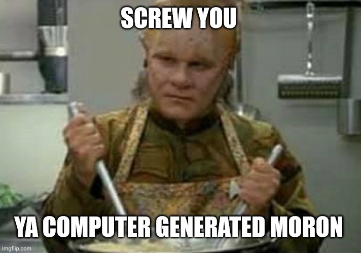 Neelix Angry | SCREW YOU YA COMPUTER GENERATED MORON | image tagged in neelix angry | made w/ Imgflip meme maker
