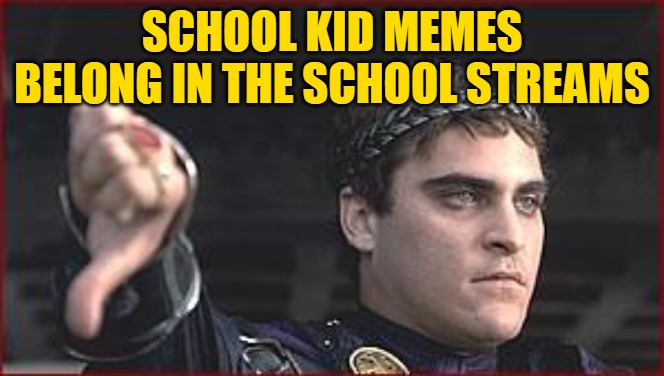 Thumbs down | SCHOOL KID MEMES BELONG IN THE SCHOOL STREAMS | image tagged in thumbs down | made w/ Imgflip meme maker