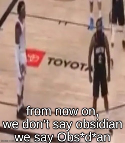 Yelling stare | from now on, we don't say obsidian
we say Obs*d*an | image tagged in yelling stare | made w/ Imgflip meme maker