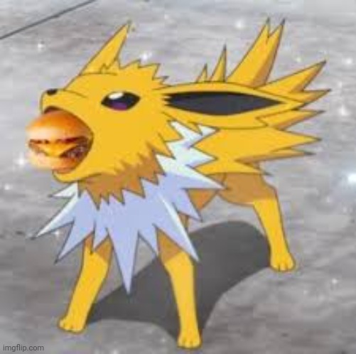 Borgor. | image tagged in jolteon eating burger,pokemon,burger | made w/ Imgflip meme maker