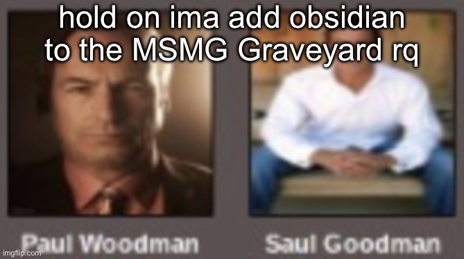 paul vs saul | hold on ima add obsidian to the MSMG Graveyard rq | image tagged in paul vs saul | made w/ Imgflip meme maker
