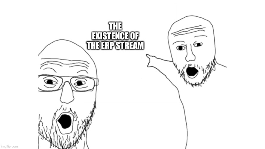pointing | THE EXISTENCE OF THE ERP STREAM | image tagged in pointing | made w/ Imgflip meme maker