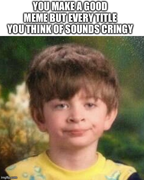 Uhhh….. “relatable meme XD” ? | YOU MAKE A GOOD MEME BUT EVERY TITLE YOU THINK OF SOUNDS CRINGY | image tagged in blank stare kid | made w/ Imgflip meme maker