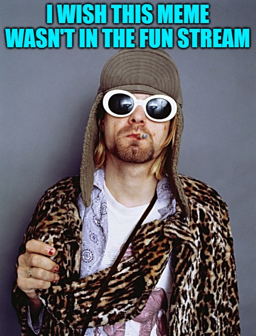 Kurt Cobain | I WISH THIS MEME WASN'T IN THE FUN STREAM | image tagged in kurt cobain | made w/ Imgflip meme maker