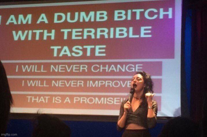 I am a dumb bitch with terrible taste | image tagged in i am a dumb bitch with terrible taste | made w/ Imgflip meme maker