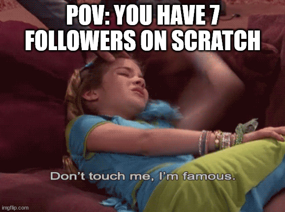 I actually do |  POV: YOU HAVE 7 FOLLOWERS ON SCRATCH | image tagged in don't touch me i'm famous,scratch | made w/ Imgflip meme maker