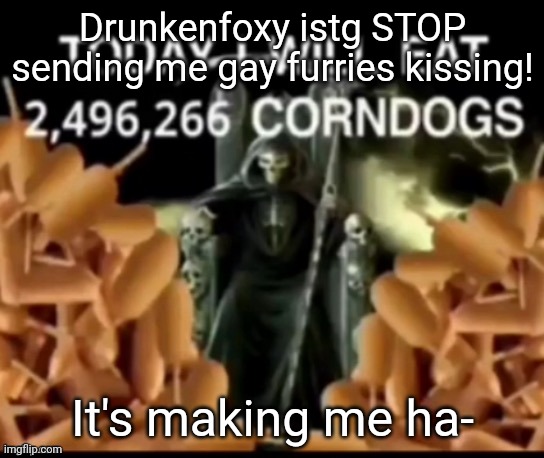 -mburgers but I wanted hot dogs | Drunkenfoxy istg STOP sending me gay furries kissing! It's making me ha- | made w/ Imgflip meme maker
