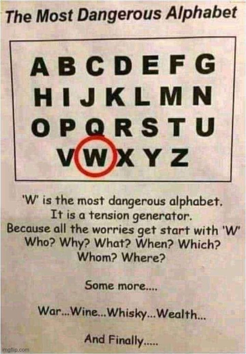 W is the most dangerous letter cropped | image tagged in w is the most dangerous letter cropped | made w/ Imgflip meme maker