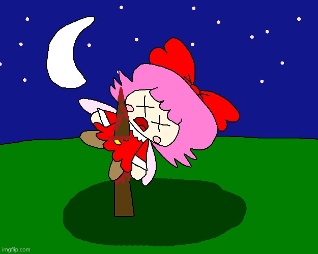 Ribbon dies at Night | image tagged in kirby,gore,ribbon,blood,funny,fanart | made w/ Imgflip meme maker