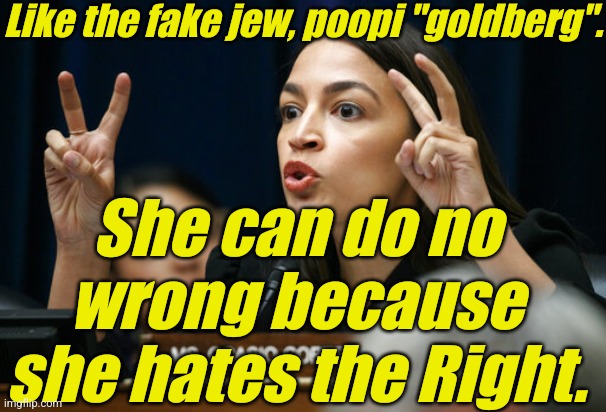 aoc the Air Head makes Air Quotes | Like the fake jew, poopi "goldberg". She can do no wrong because she hates the Right. | image tagged in aoc the air head makes air quotes | made w/ Imgflip meme maker