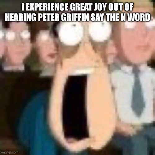 Quagmire gasp | I EXPERIENCE GREAT JOY OUT OF HEARING PETER GRIFFIN SAY THE N WORD | image tagged in quagmire gasp | made w/ Imgflip meme maker