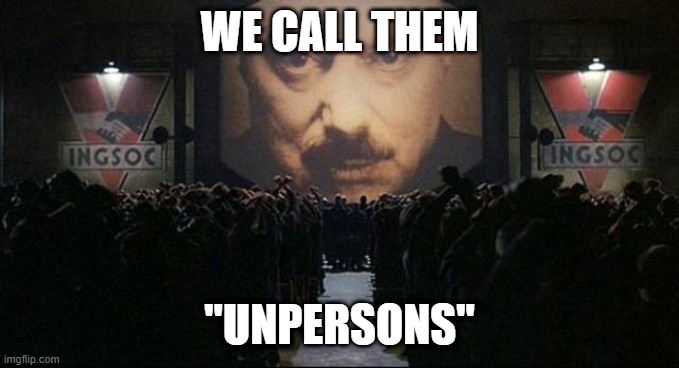 Big Brother 1984 | WE CALL THEM "UNPERSONS" | image tagged in big brother 1984 | made w/ Imgflip meme maker