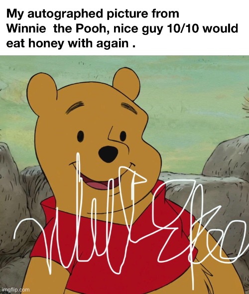 image tagged in winnie the pooh,autograph,wholesome,wholesome content,memes,funny | made w/ Imgflip meme maker