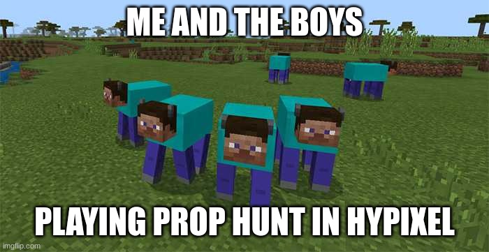 Just a random "Me and the boys" meme, because i have no inspiration | ME AND THE BOYS; PLAYING PROP HUNT IN HYPIXEL | image tagged in me and the boys | made w/ Imgflip meme maker