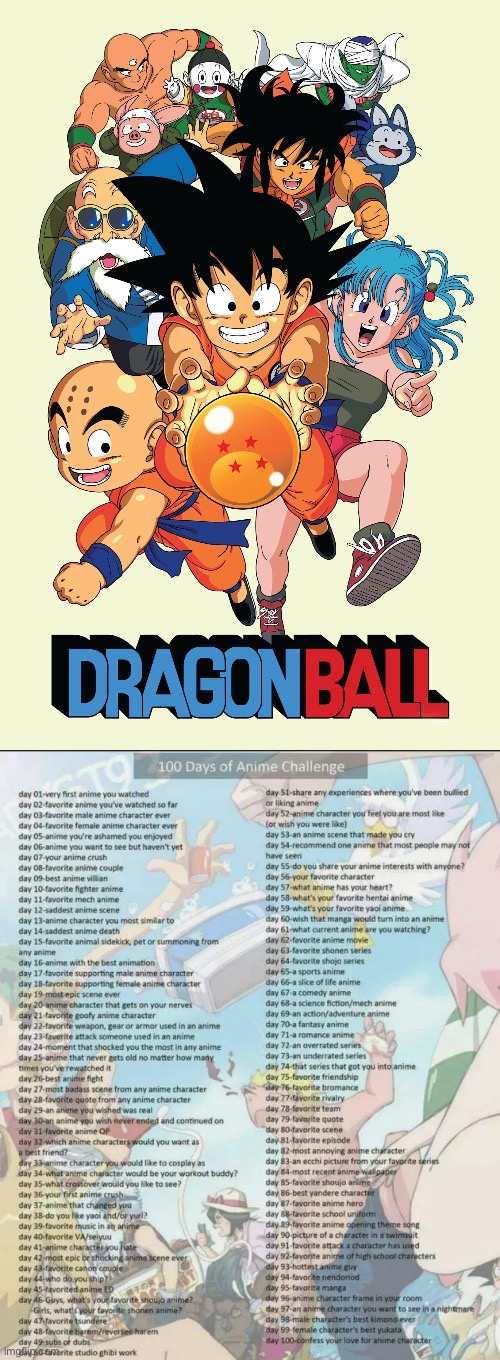 Day 1 | image tagged in 100 day anime challenge,anime,dragon ball | made w/ Imgflip meme maker