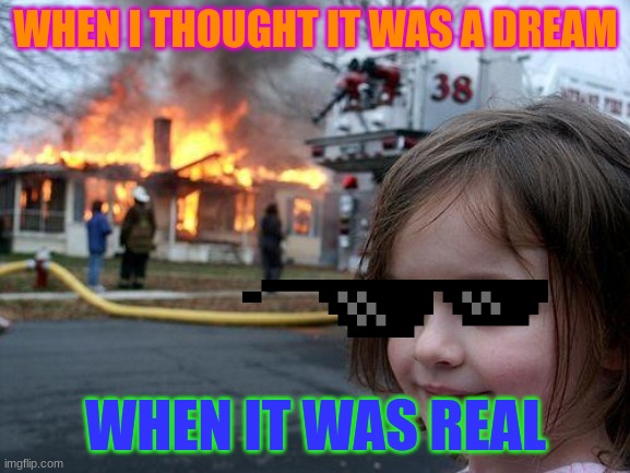 it was a dream in my book | WHEN I THOUGHT IT WAS A DREAM; WHEN IT WAS REAL | image tagged in memes,disaster girl | made w/ Imgflip meme maker