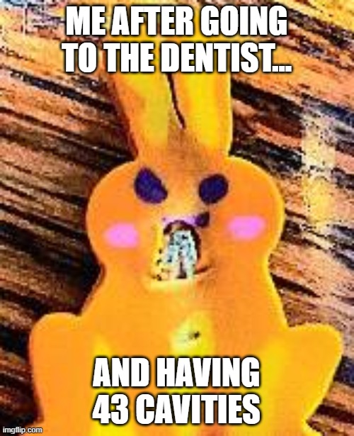 Angery rabbit | ME AFTER GOING TO THE DENTIST... AND HAVING 43 CAVITIES | image tagged in angery rabbit,dentist,sword,rabbit,angery,beautiful | made w/ Imgflip meme maker