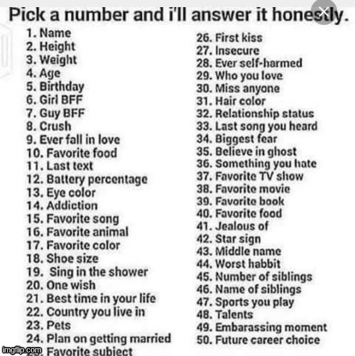 Pick a number and I’ll answer it honestly | image tagged in pick a number and i ll answer it honestly | made w/ Imgflip meme maker