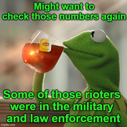 But That's None Of My Business Meme | Might want to check those numbers again Some of those rioters 
were in the military 
and law enforcement | image tagged in memes,but that's none of my business,kermit the frog | made w/ Imgflip meme maker