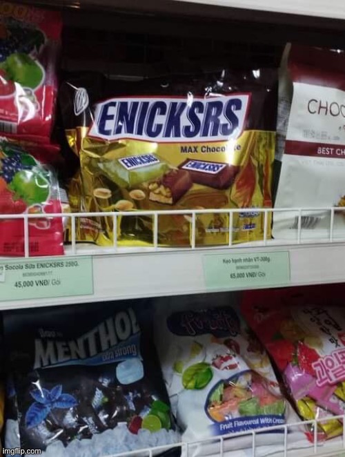 Anyone intrested in Enicksrs? | image tagged in snickers,knockoff,candy,ripoff,memes,funny | made w/ Imgflip meme maker