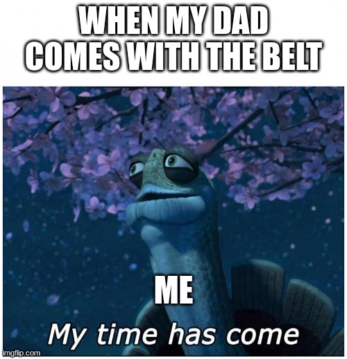 BRUH | WHEN MY DAD COMES WITH THE BELT; ME | image tagged in master oogway my time has come | made w/ Imgflip meme maker