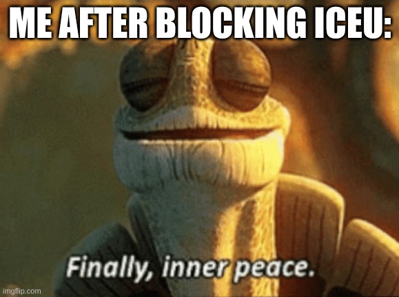 Seriously, why didn't I think of this before? | ME AFTER BLOCKING ICEU: | image tagged in finally inner peace | made w/ Imgflip meme maker
