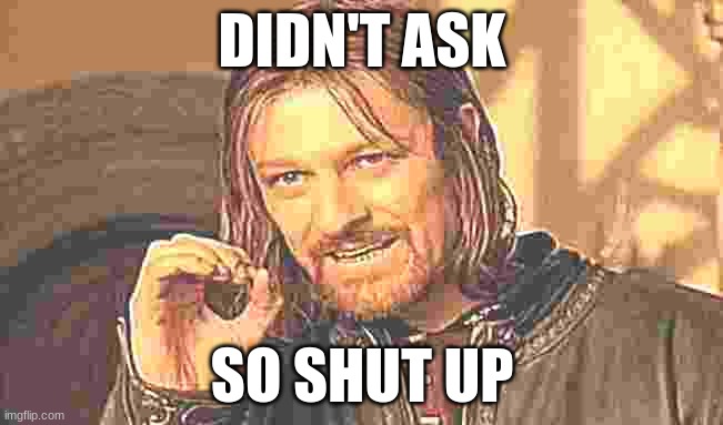 One Does Not Simply Meme | DIDN'T ASK; SO SHUT UP | image tagged in memes,didn't ask,rude,come back | made w/ Imgflip meme maker