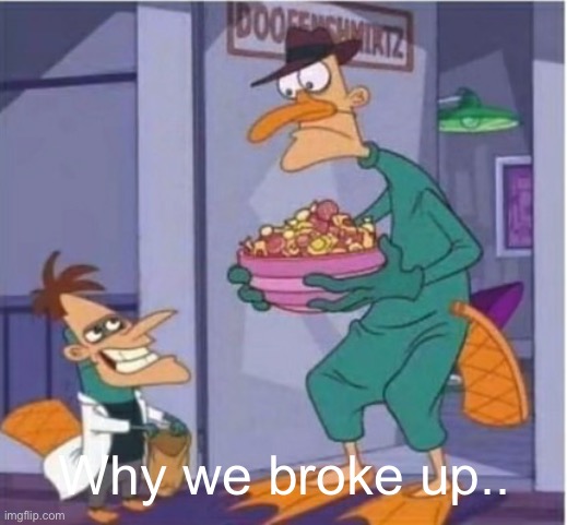 Perry and Doof | Why we broke up.. | image tagged in perry and doof | made w/ Imgflip meme maker
