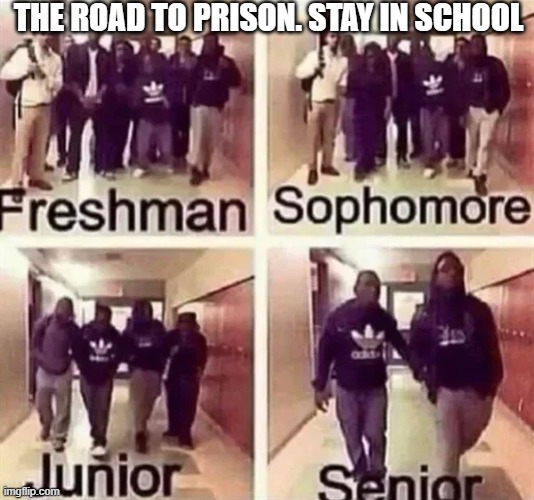 The Road to Prison | THE ROAD TO PRISON. STAY IN SCHOOL | image tagged in the road to prison | made w/ Imgflip meme maker