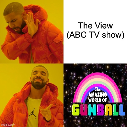 Drake Hotline Bling | The View (ABC TV show) | image tagged in memes,drake hotline bling,the amazing world of gumball,cartoon network,the view,abc | made w/ Imgflip meme maker