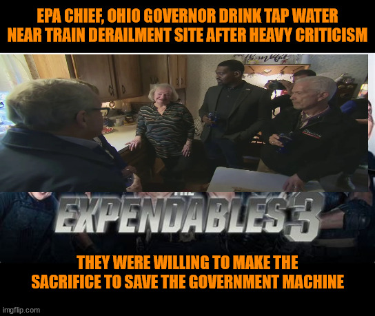 Governement Officials Draw Straws | EPA CHIEF, OHIO GOVERNOR DRINK TAP WATER NEAR TRAIN DERAILMENT SITE AFTER HEAVY CRITICISM; THEY WERE WILLING TO MAKE THE SACRIFICE TO SAVE THE GOVERNMENT MACHINE | image tagged in train wreck,east palistine | made w/ Imgflip meme maker