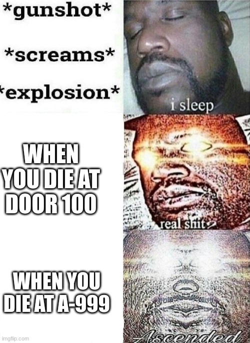 Real shit |  WHEN YOU DIE AT DOOR 100; WHEN YOU DIE AT A-999 | image tagged in real shit,doors,roblox,roblox meme | made w/ Imgflip meme maker
