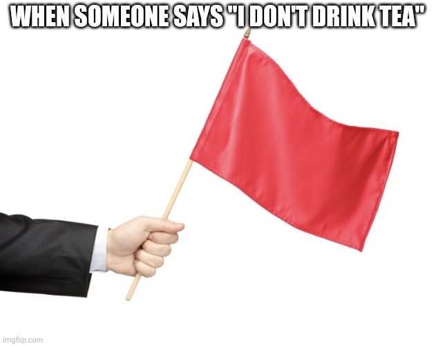 Red Flag | WHEN SOMEONE SAYS "I DON'T DRINK TEA" | image tagged in red flag | made w/ Imgflip meme maker