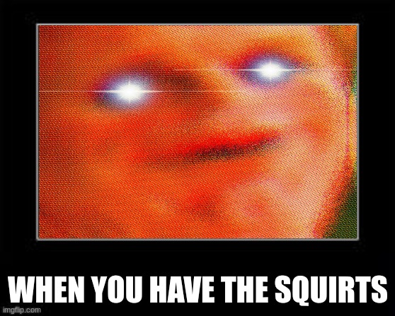 When you have the squirts | WHEN YOU HAVE THE SQUIRTS | image tagged in meme,fun,cursed,cursed image | made w/ Imgflip meme maker