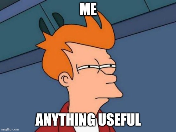 Relatable | ME; ANYTHING USEFUL | image tagged in memes,futurama fry | made w/ Imgflip meme maker