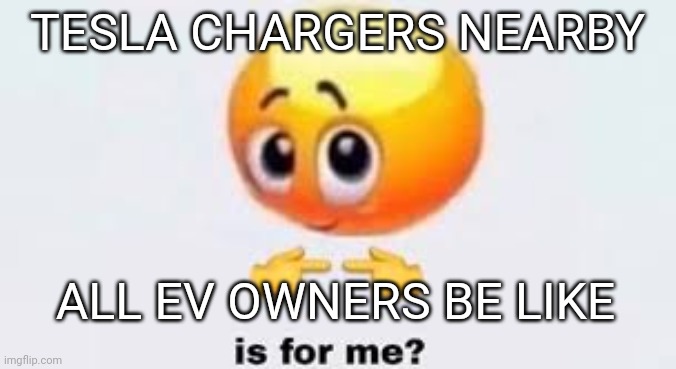 Is for me | TESLA CHARGERS NEARBY; ALL EV OWNERS BE LIKE | image tagged in is for me | made w/ Imgflip meme maker