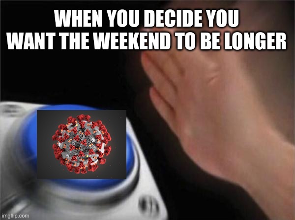 *smashes button* | WHEN YOU DECIDE YOU WANT THE WEEKEND TO BE LONGER | image tagged in memes,blank nut button | made w/ Imgflip meme maker