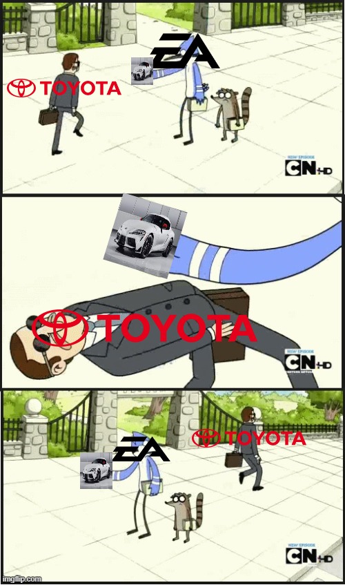 No Toyota in nfs | image tagged in regular show panflet,toyota,need for speed,electronic arts,ea | made w/ Imgflip meme maker