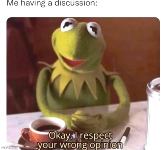 i respect ur wrong opinion | image tagged in kermit the frog,wrong | made w/ Imgflip meme maker