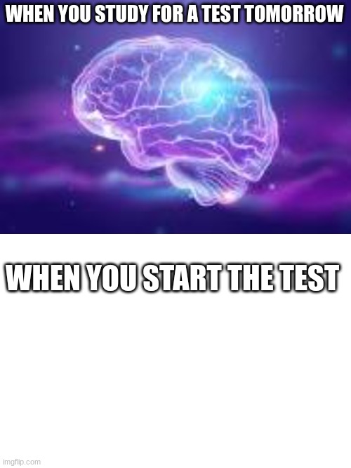 Pls tell me i ain't the only one that goes through this | WHEN YOU STUDY FOR A TEST TOMORROW; WHEN YOU START THE TEST | image tagged in memes,relatable,so funny,lol | made w/ Imgflip meme maker