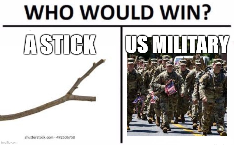 A STICK; US MILITARY | image tagged in who would win | made w/ Imgflip meme maker