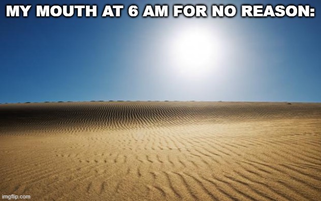 I NEED WATER STAT | MY MOUTH AT 6 AM FOR NO REASON: | image tagged in desert | made w/ Imgflip meme maker