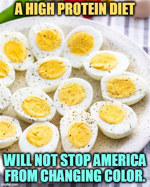 A HIGH PROTEIN DIET; WILL NOT STOP AMERICA FROM CHANGING COLOR. | image tagged in protein,america,change,color,colors | made w/ Imgflip meme maker