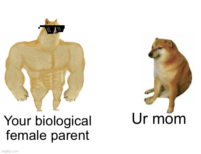 Why do people say ur mom but not ur dad | Ur mom; Your biological female parent | image tagged in memes,buff doge vs cheems | made w/ Imgflip meme maker