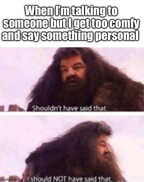 Oopsie… | When I’m talking to someone but I get too comfy and say something personal | image tagged in shouldn't have said that | made w/ Imgflip meme maker