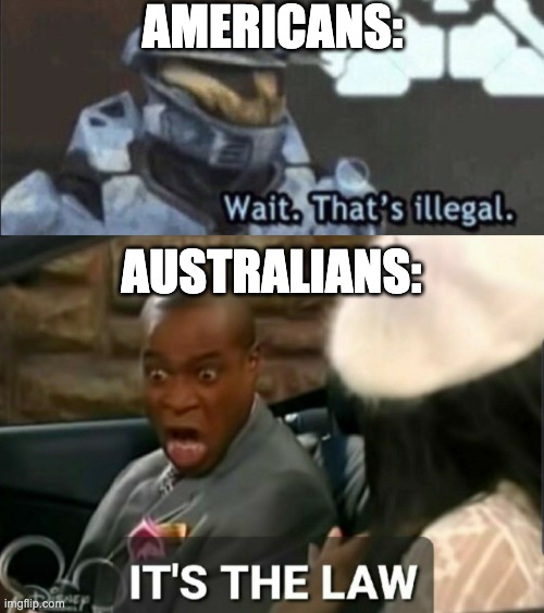 AMERICANS: AUSTRALIANS: | image tagged in wait that s illegal,it's the law | made w/ Imgflip meme maker